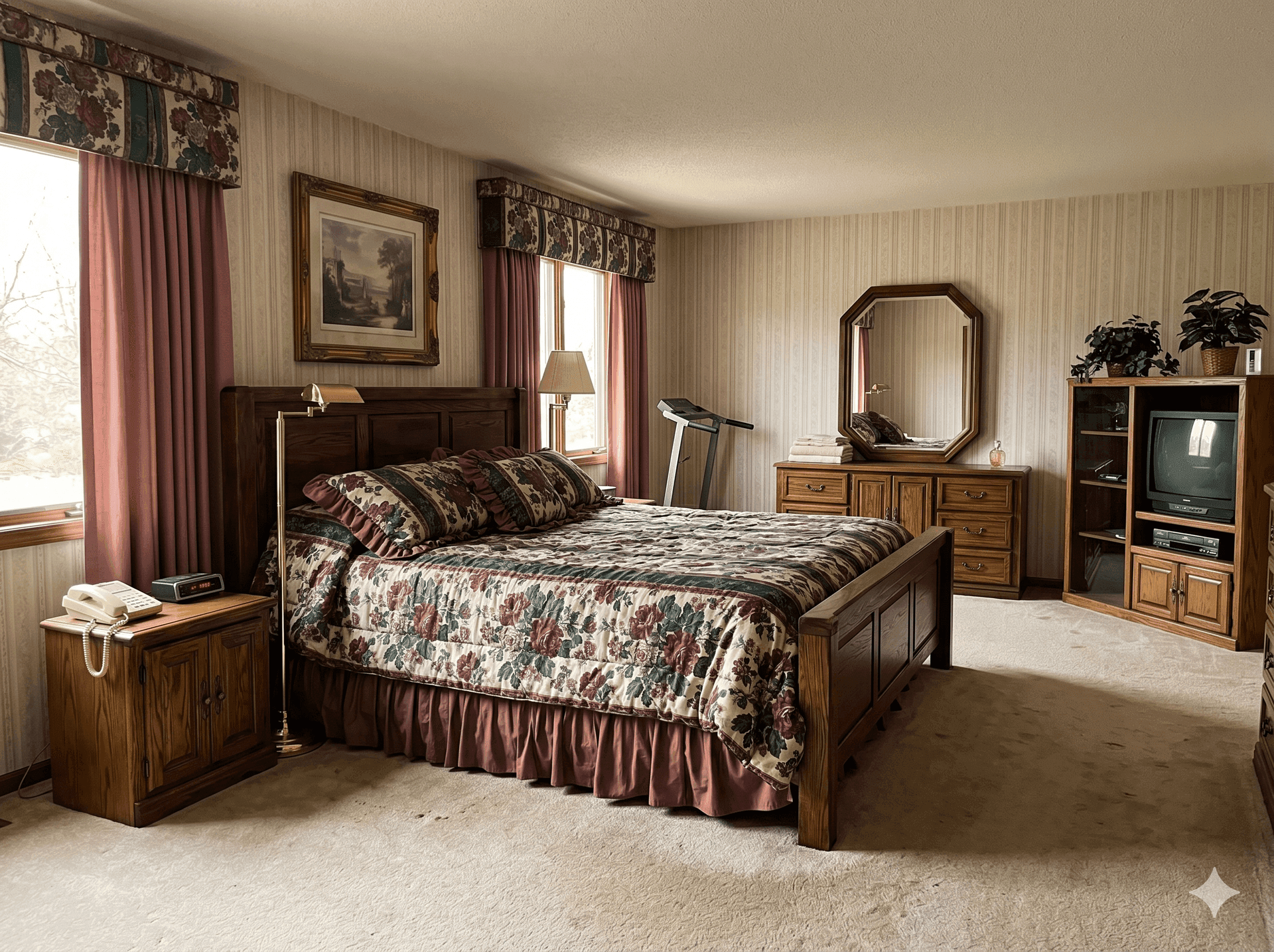 Bedroom before — original drywall and trim