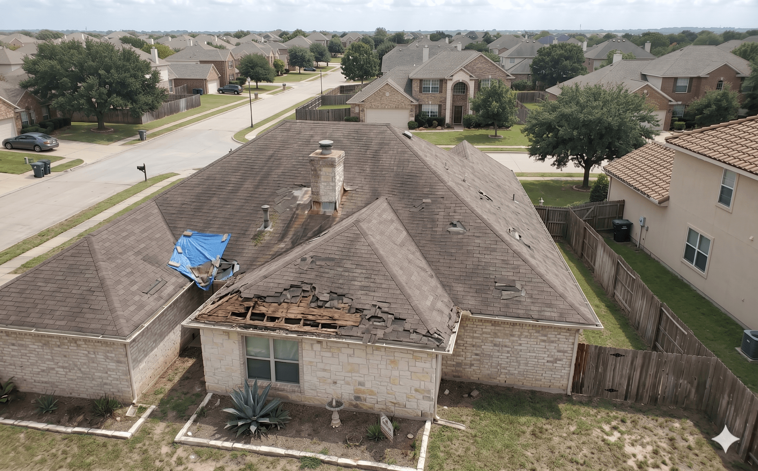 Asphalt-shingle roof showing hail bruises and granule loss