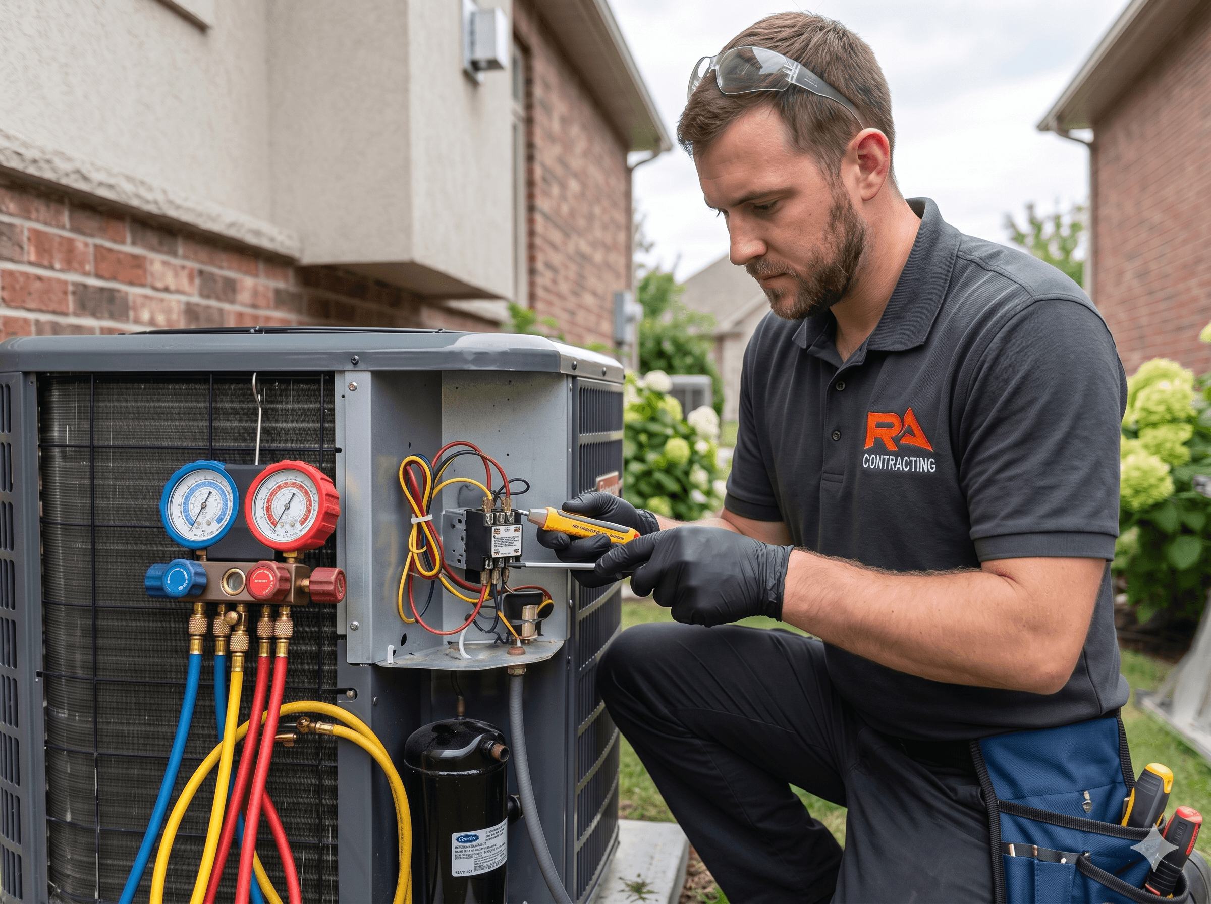 AC condenser installation by RA Contracting HVAC team