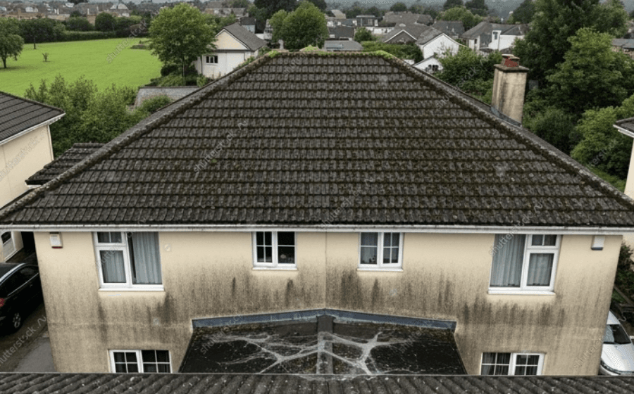 Storm-damaged roof, before