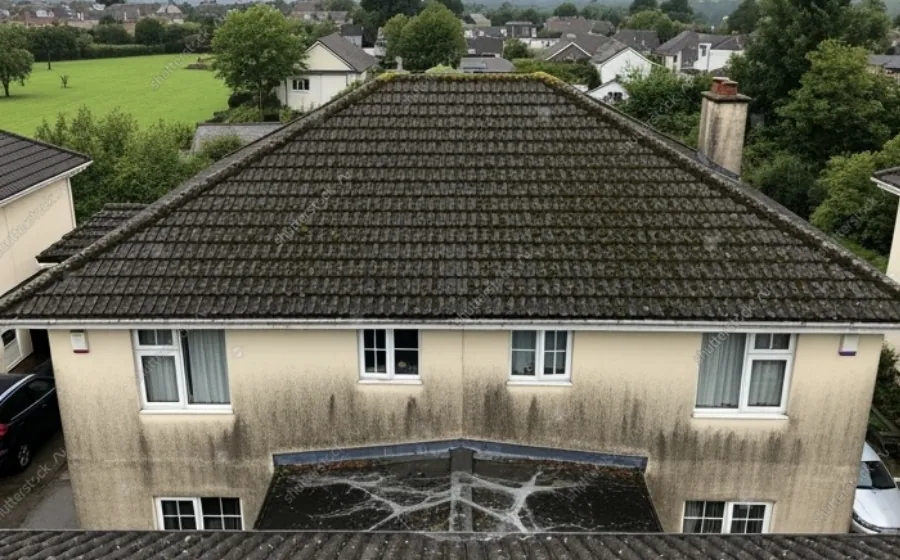 Storm-damaged roof, before